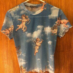 Cherub Print Sheer Short Sleeve Tee